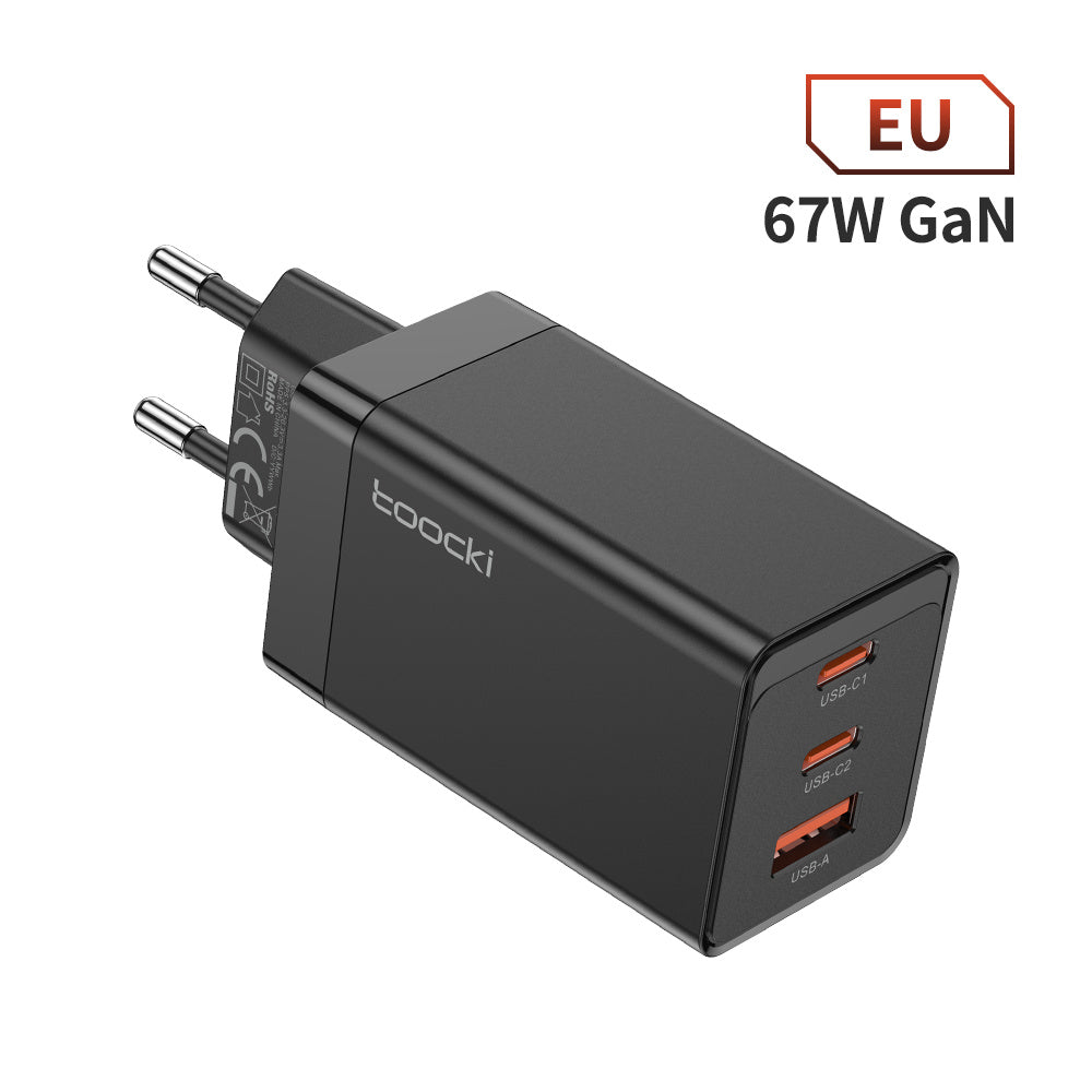 TOOCKI PD 67W Fast Charging Adapter Dual Type-C+1 USB-A GaN Wall Charger TOOCKI PD 67W Fast Charging Adapter Dual Type-C+1 USB-A GaN Wall Charger